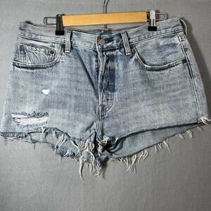 Levi's‎ Premium Big E 501 Button Fly Light Wash Jean Shorts Size 31 High Rise